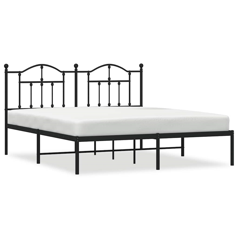 vidaXL Rectangular Powder-Coated Steel Full Bed Frame in Black