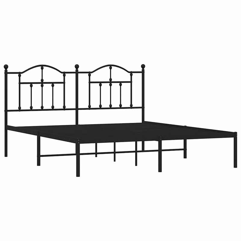 vidaXL Rectangular Powder-Coated Steel Full Bed Frame in Black