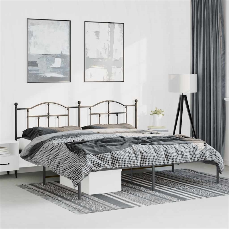vidaXL Rectangular Powder-Coated Steel Full Bed Frame in Black