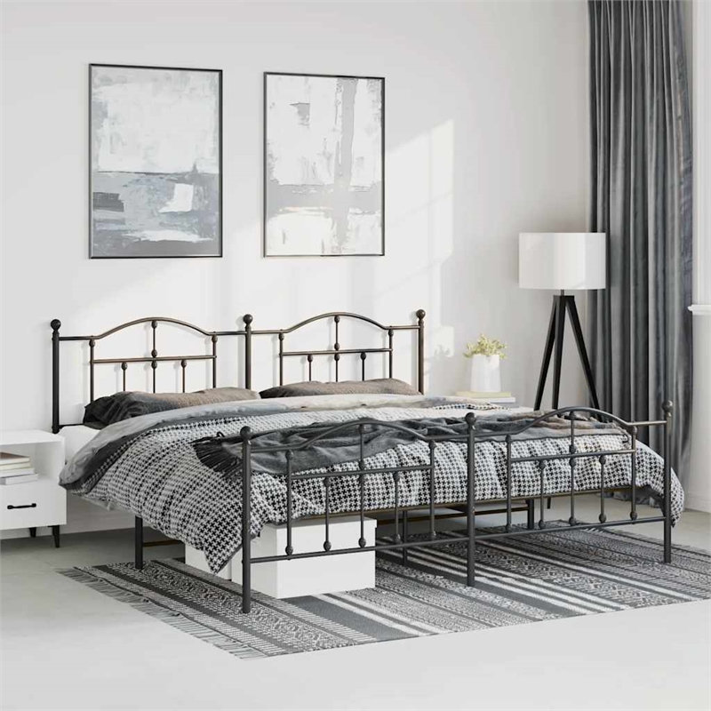 vidaXL Powder-Coated Steel King/Double Bed Frame in Black