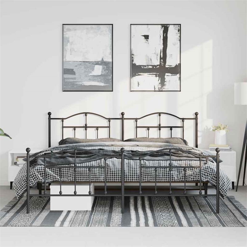 vidaXL Powder-Coated Steel King/Double Bed Frame in Black
