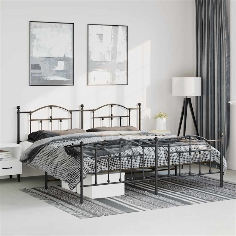vidaXL Powder-Coated Steel King/Double Bed Frame in Black