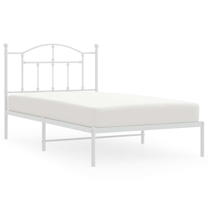 vidaXL Rectangular Steel Single Bed Frame in White