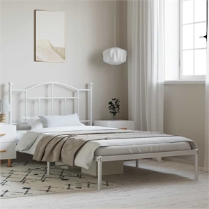 vidaXL Rectangular Powder-Coated Steel Twin Bed Frame in White