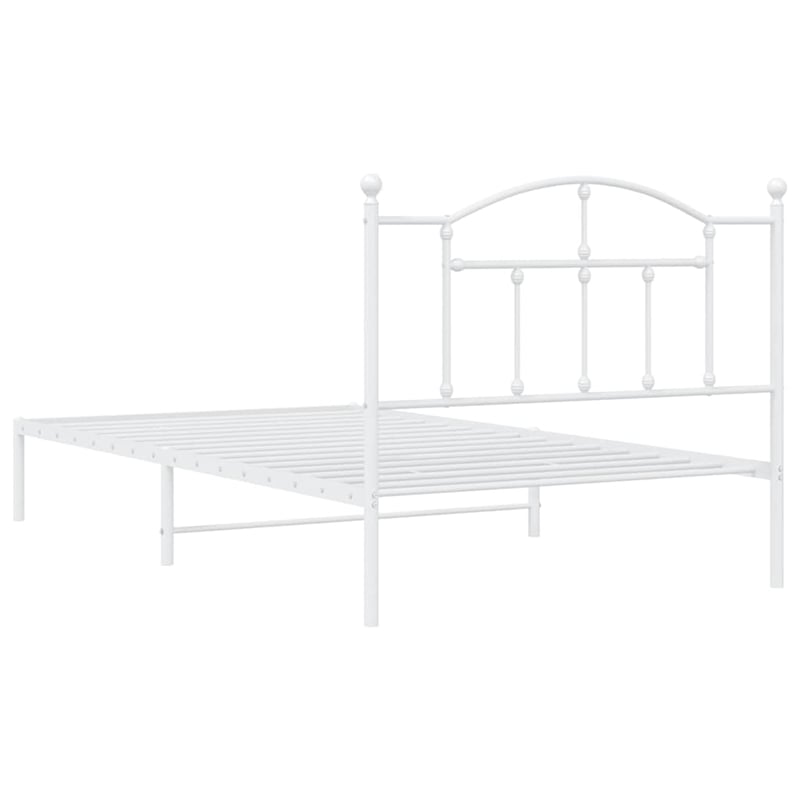 vidaXL Rectangular Powder-Coated Steel Twin Bed Frame in White