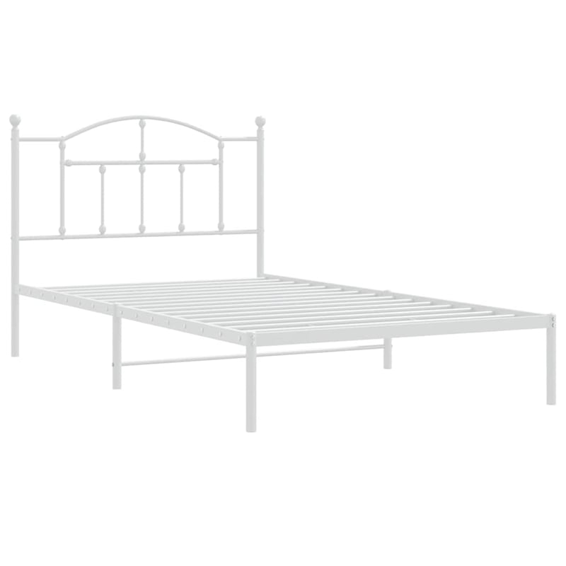 vidaXL Rectangular Powder-Coated Steel Twin Bed Frame in White