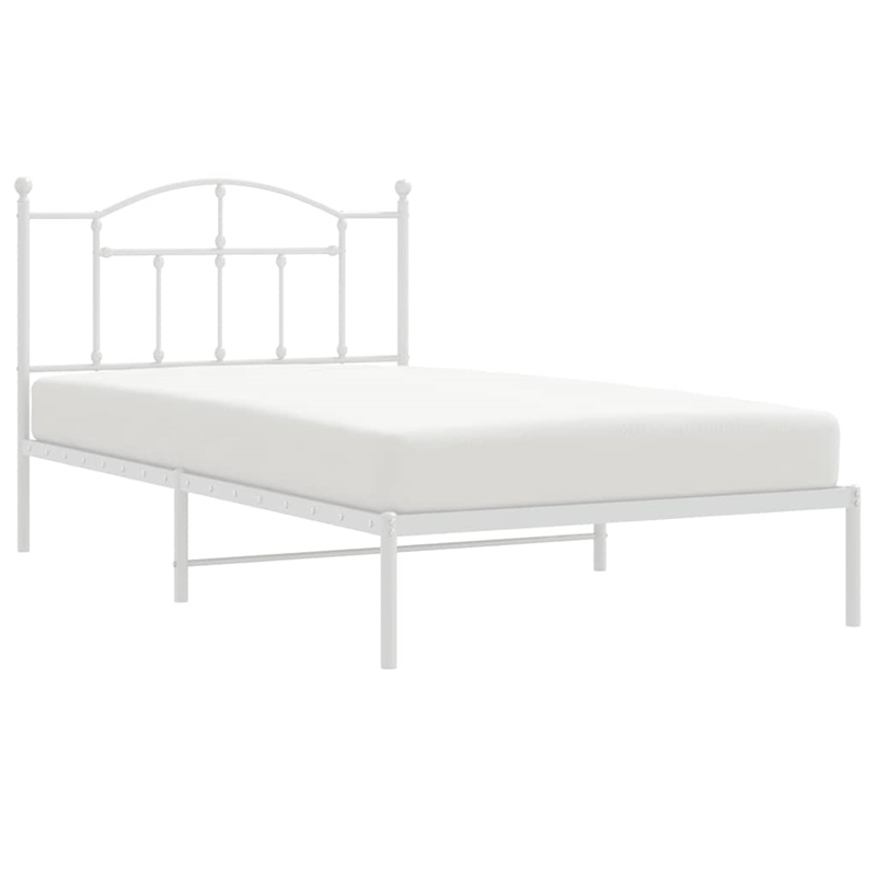 vidaXL Rectangular Powder-Coated Steel Twin Bed Frame in White