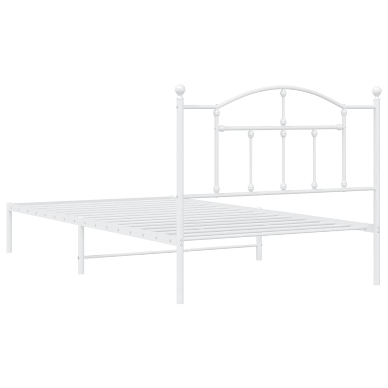 vidaXL Rectangular Powder-Coated Steel Twin Bed Frame in White
