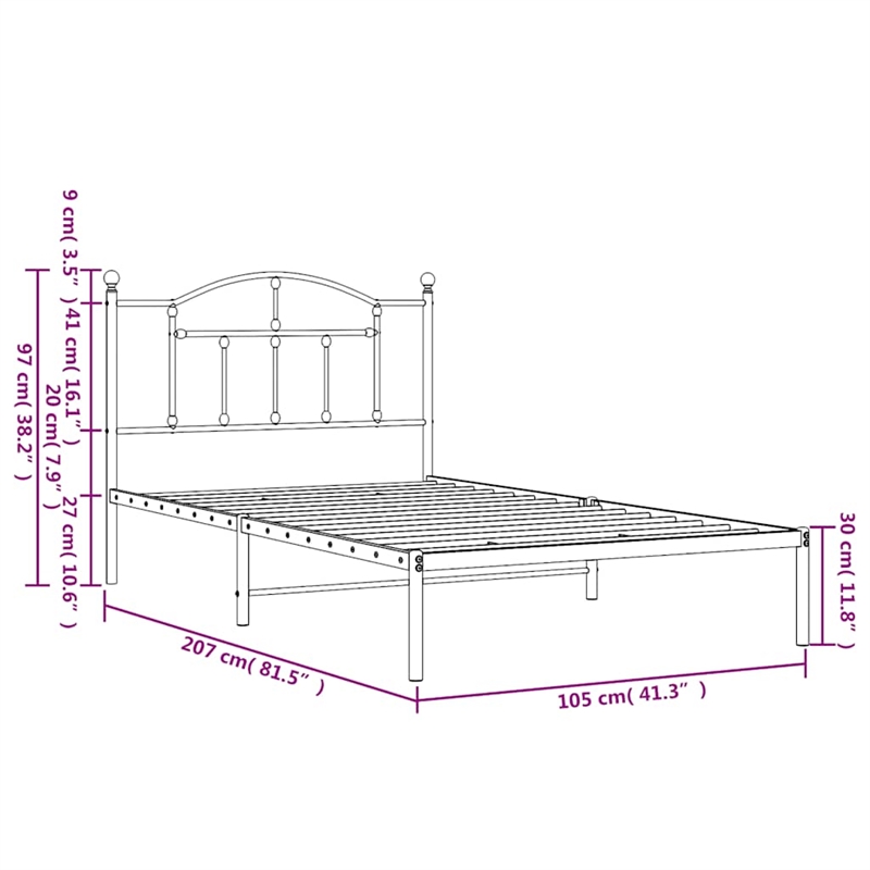 vidaXL Rectangular Powder-Coated Steel Twin Bed Frame in White