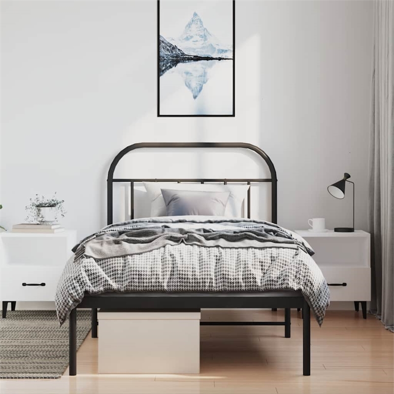 vidaXL Powder-Coated Steel Single Bed Frame in Black