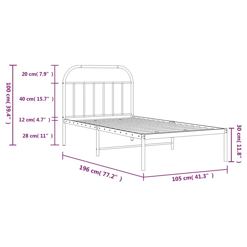 vidaXL Powder-Coated Steel Single Bed Frame in Black