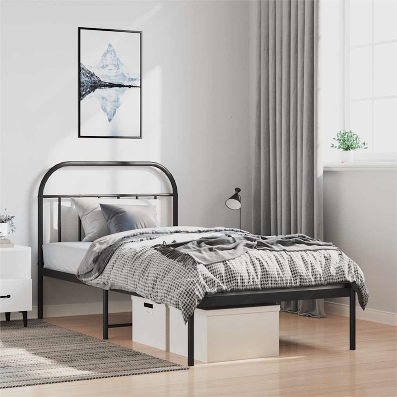 vidaXL Powder-Coated Steel Single Bed Frame in Black