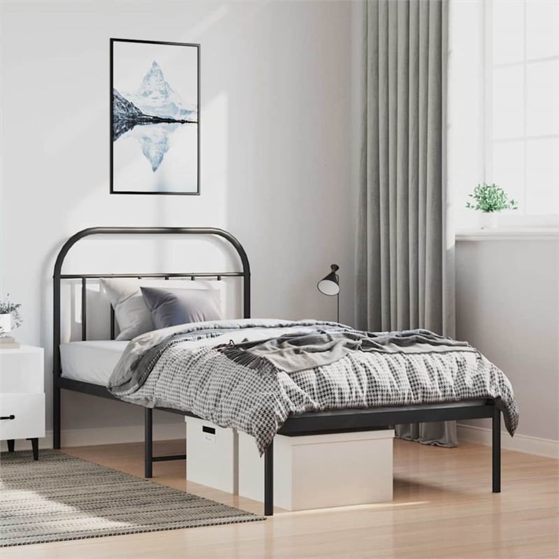 vidaXL Powder-Coated Steel Single Bed Frame in Black