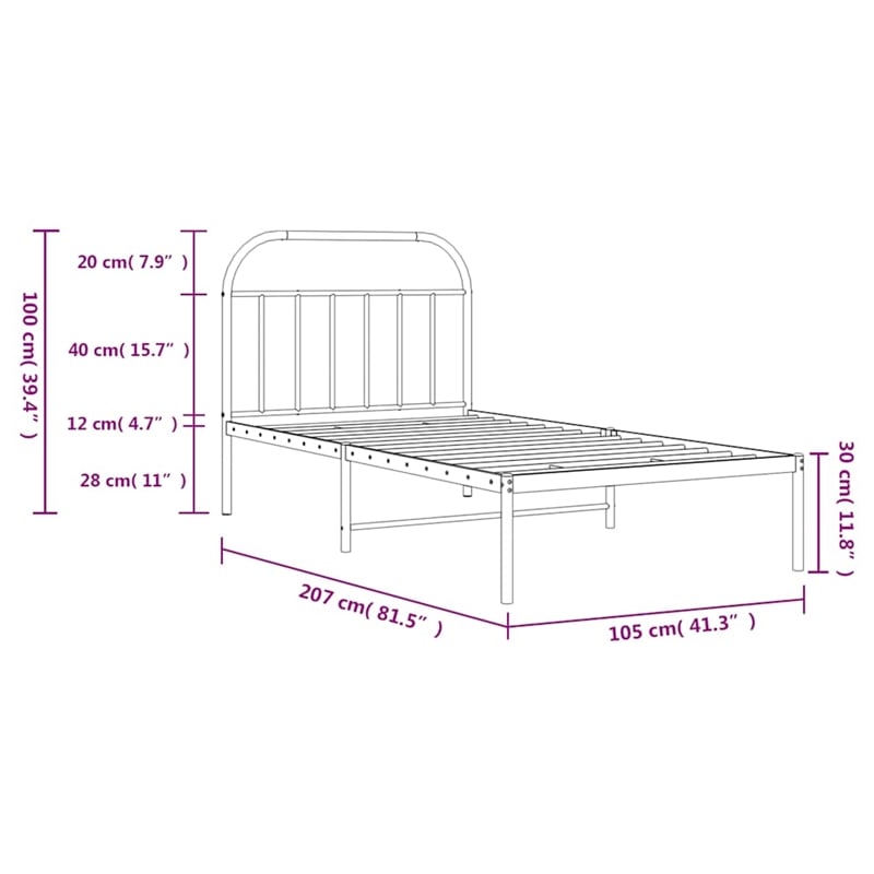 vidaXL Powder-Coated Steel Single Bed Frame in Black