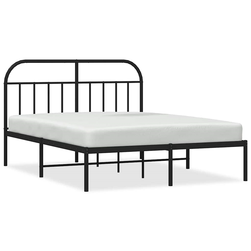 vidaXL Rectangular Powder-Coated Steel Full Bed Frame in Black