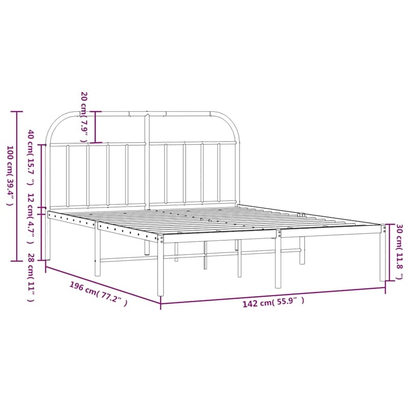 vidaXL Rectangular Powder-Coated Steel Full Bed Frame in Black