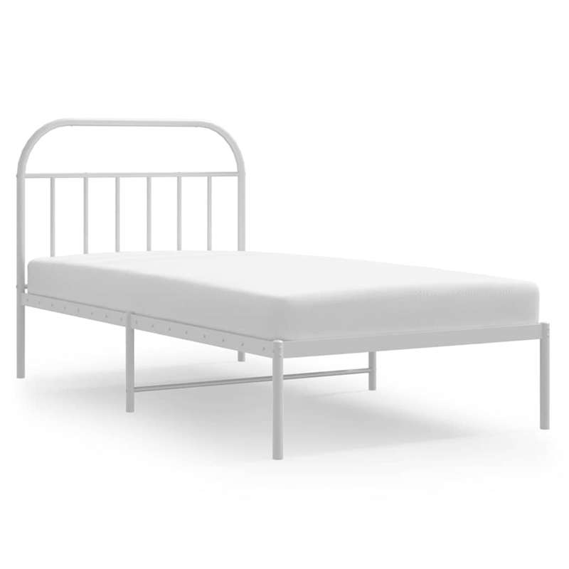 vidaXL Rectangular Powder-Coated Steel Twin Bed Frame in White