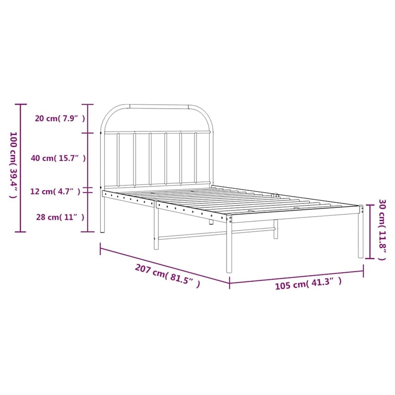 vidaXL Rectangular Powder-Coated Steel Twin Bed Frame in White