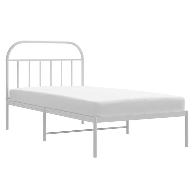 vidaXL Rectangular Powder-Coated Steel Twin Bed Frame in White