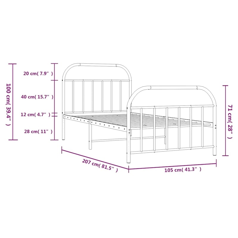 vidaXL Rectangular Powder-Coated Steel Single Bed Frame in White