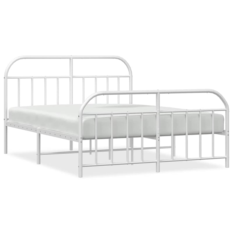 vidaXL Rectangular Powder-Coated Steel Full Bed Frame in White