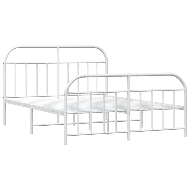 vidaXL Rectangular Powder-Coated Steel Full Bed Frame in White