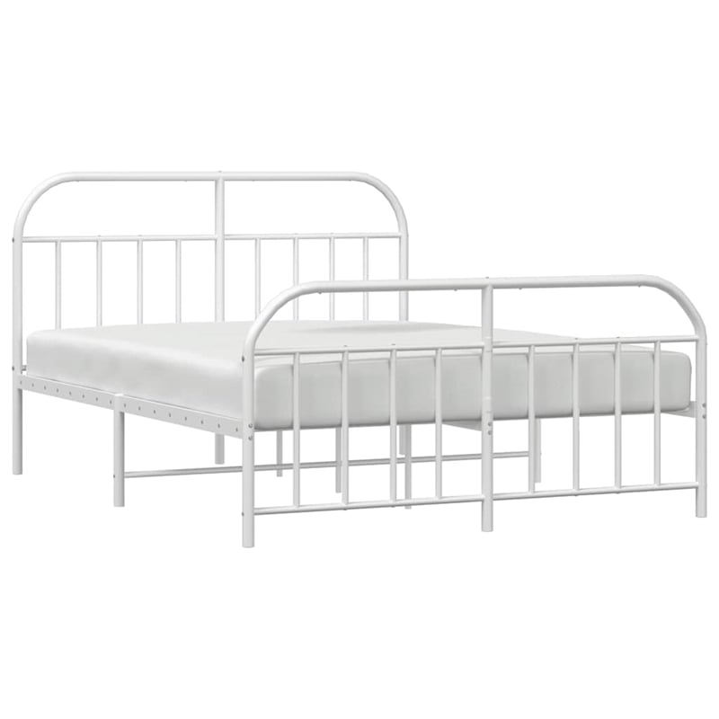 vidaXL Rectangular Powder-Coated Steel Full Bed Frame in White