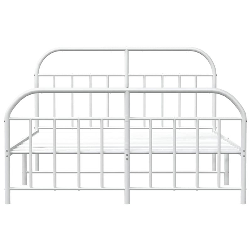 vidaXL Rectangular Powder-Coated Steel Full Bed Frame in White