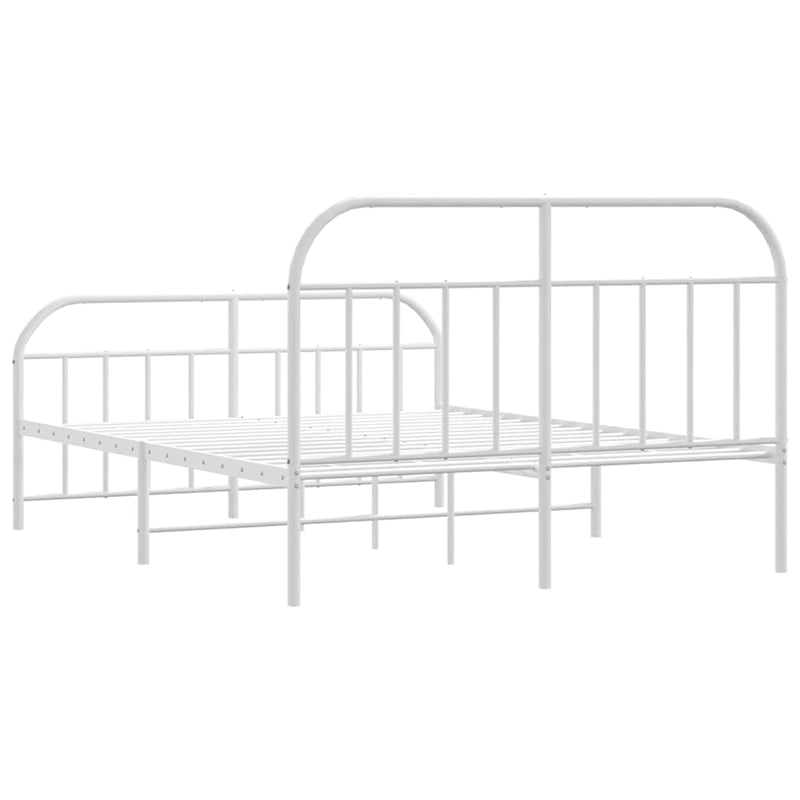 vidaXL Rectangular Powder-Coated Steel Full Bed Frame in White