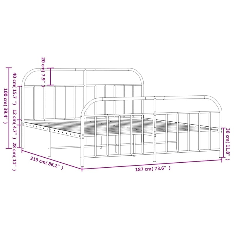 vidaXL Rectangular Powder-Coated Steel Full Bed Frame in White