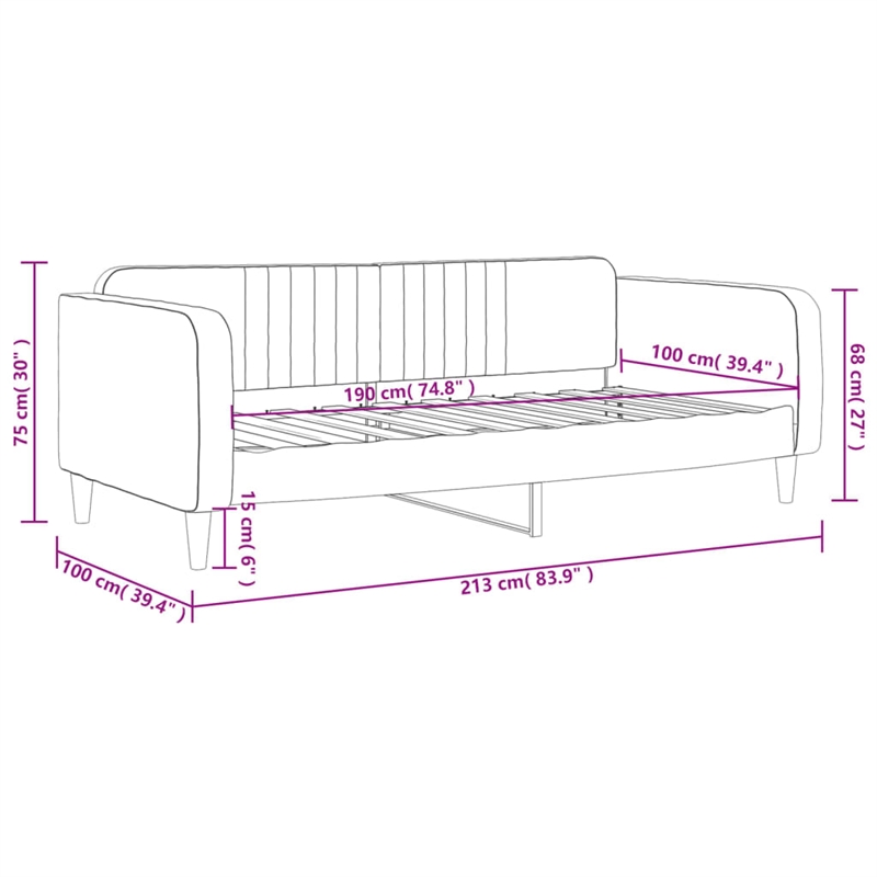 vidaXL Solid Wood Twin Day Bed in Light Grey Fabric