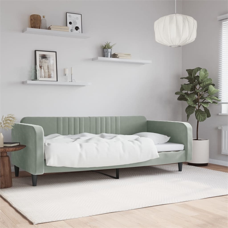 vidaXL Solid Wood Twin Day Bed in Light Grey Fabric