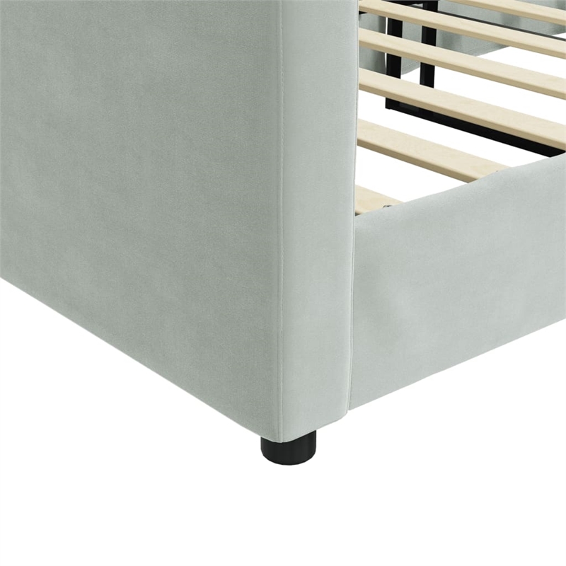 vidaXL Solid Wood Twin Day Bed in Light Grey Fabric