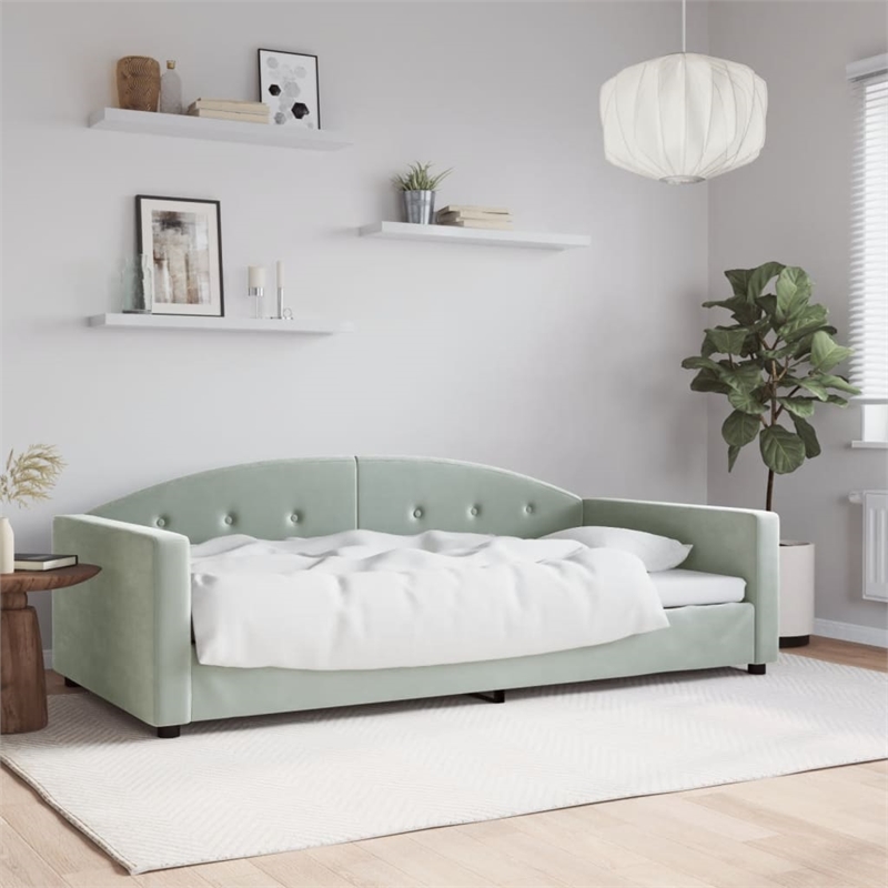 vidaXL Solid Wood Twin Day Bed in Light Grey Fabric