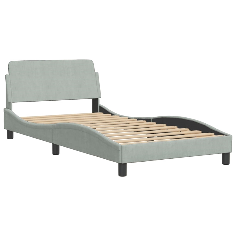 vidaXL Velvet Upholstery Twin XL Bed Frame in Light Grey