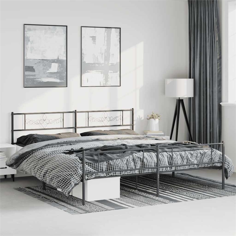 vidaXL Rectangular Steel Cal King/Double Bed Frame in Black