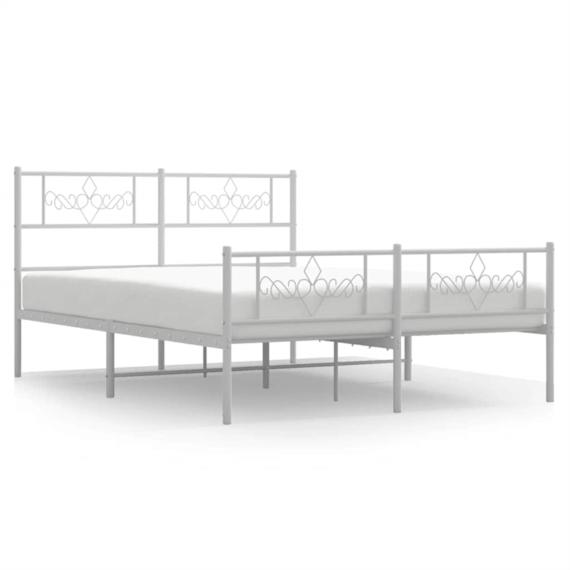 vidaXL Powder-Coated Steel Queen/Double Bed Frame in White