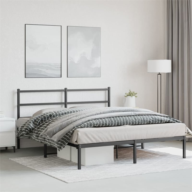 vidaXL Rectangular Powder-Coated Steel King Bed Frame in Black