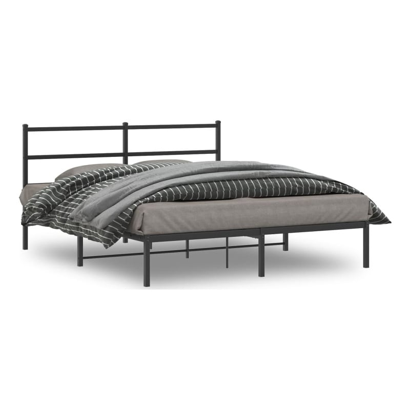 vidaXL Rectangular Powder-Coated Steel King Bed Frame in Black