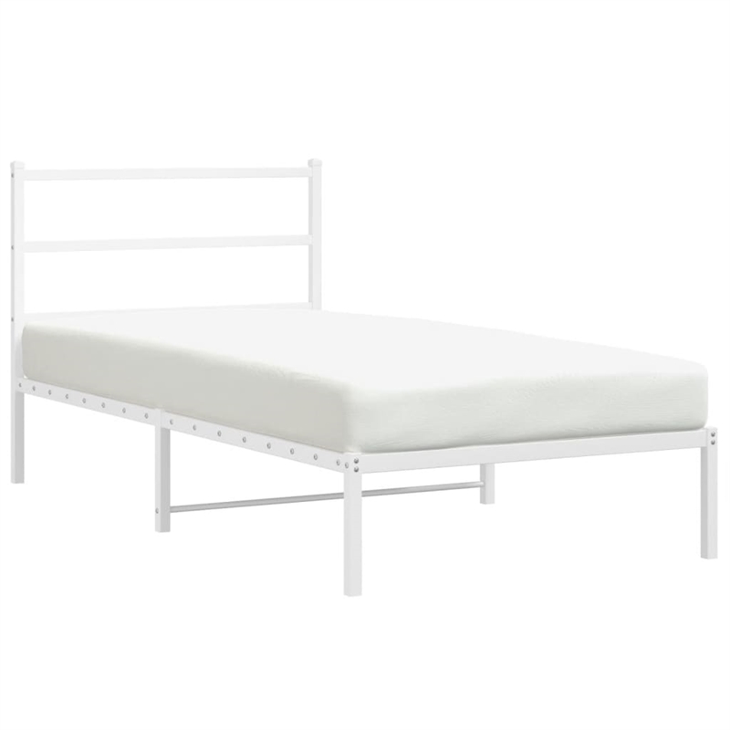 vidaXL Rectangular Powder-Coated Steel Twin Bed Frame in White
