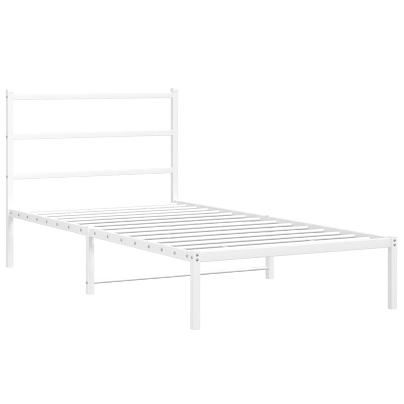 vidaXL Rectangular Powder-Coated Steel Twin Bed Frame in White