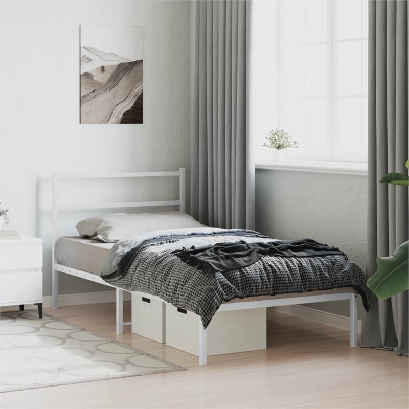 vidaXL Rectangular Powder-Coated Steel Twin Bed Frame in White