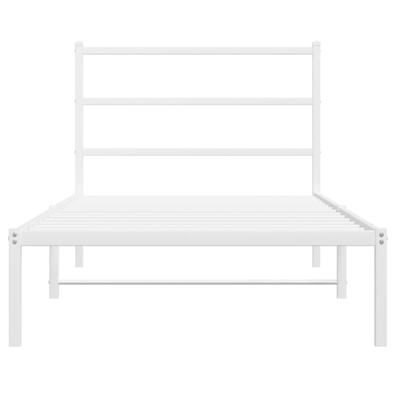 vidaXL Rectangular Powder-Coated Steel Twin Bed Frame in White