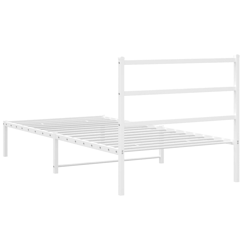 vidaXL Rectangular Powder-Coated Steel Twin Bed Frame in White