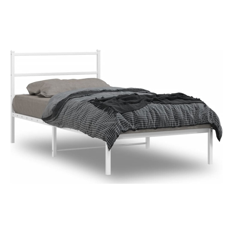 vidaXL Rectangular Powder-Coated Steel Twin Bed Frame in White