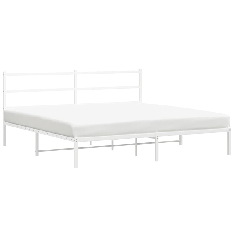 vidaXL Rectangular Powder-Coated Steel Full Bed Frame in White