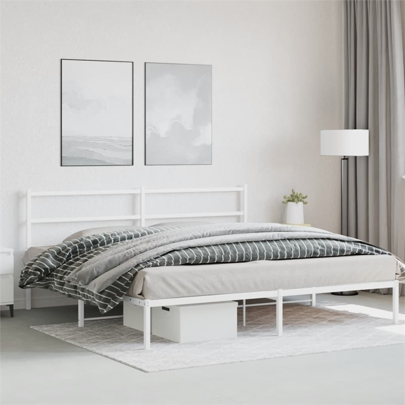 vidaXL Rectangular Powder-Coated Steel Full Bed Frame in White
