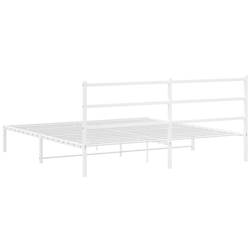 vidaXL Rectangular Powder-Coated Steel Full Bed Frame in White