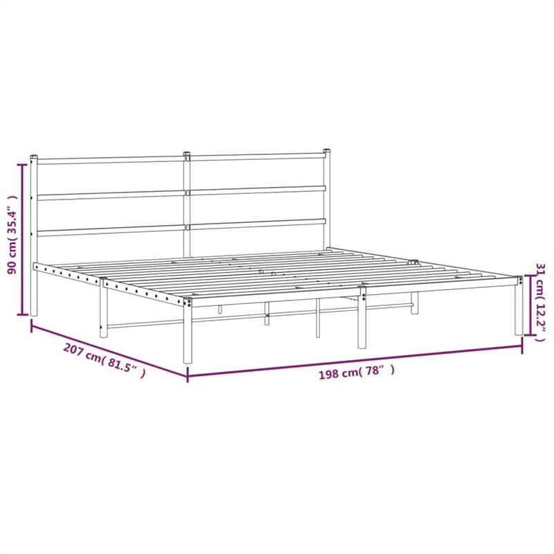 vidaXL Rectangular Powder-Coated Steel Full Bed Frame in White