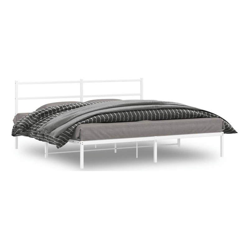 vidaXL Rectangular Powder-Coated Steel Full Bed Frame in White